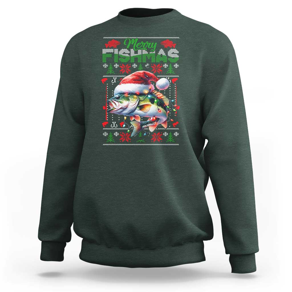 Christmas Fishing Sweatshirt Merry Fishmas Fisherman Santa Hat Fish - Wonder Print Shop