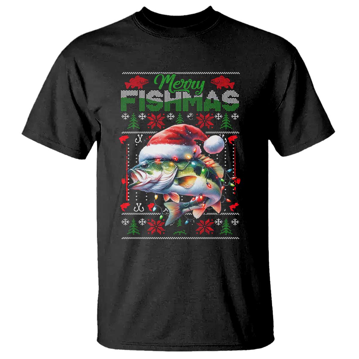 Christmas Fishing T Shirt Merry Fishmas Fisherman Santa Hat Fish - Wonder Print Shop