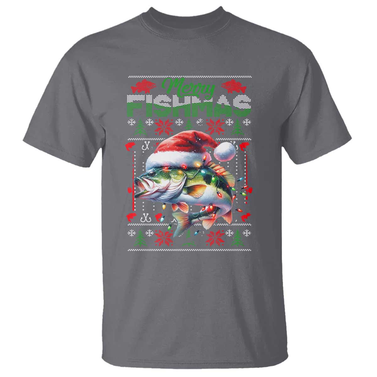 Christmas Fishing T Shirt Merry Fishmas Fisherman Santa Hat Fish - Wonder Print Shop