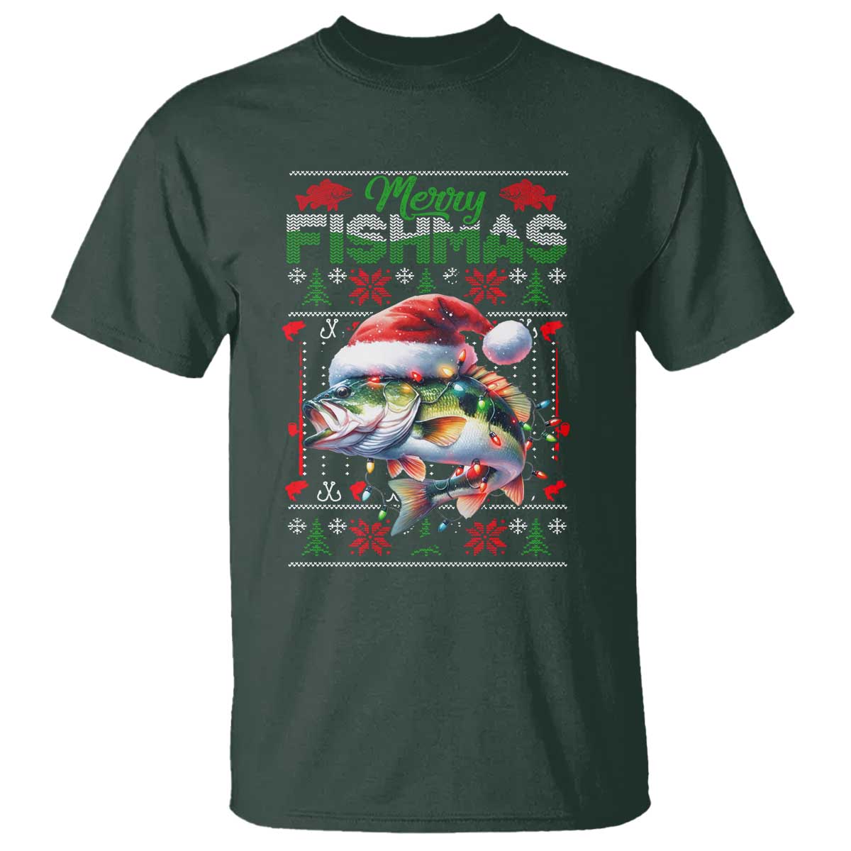 Christmas Fishing T Shirt Merry Fishmas Fisherman Santa Hat Fish - Wonder Print Shop