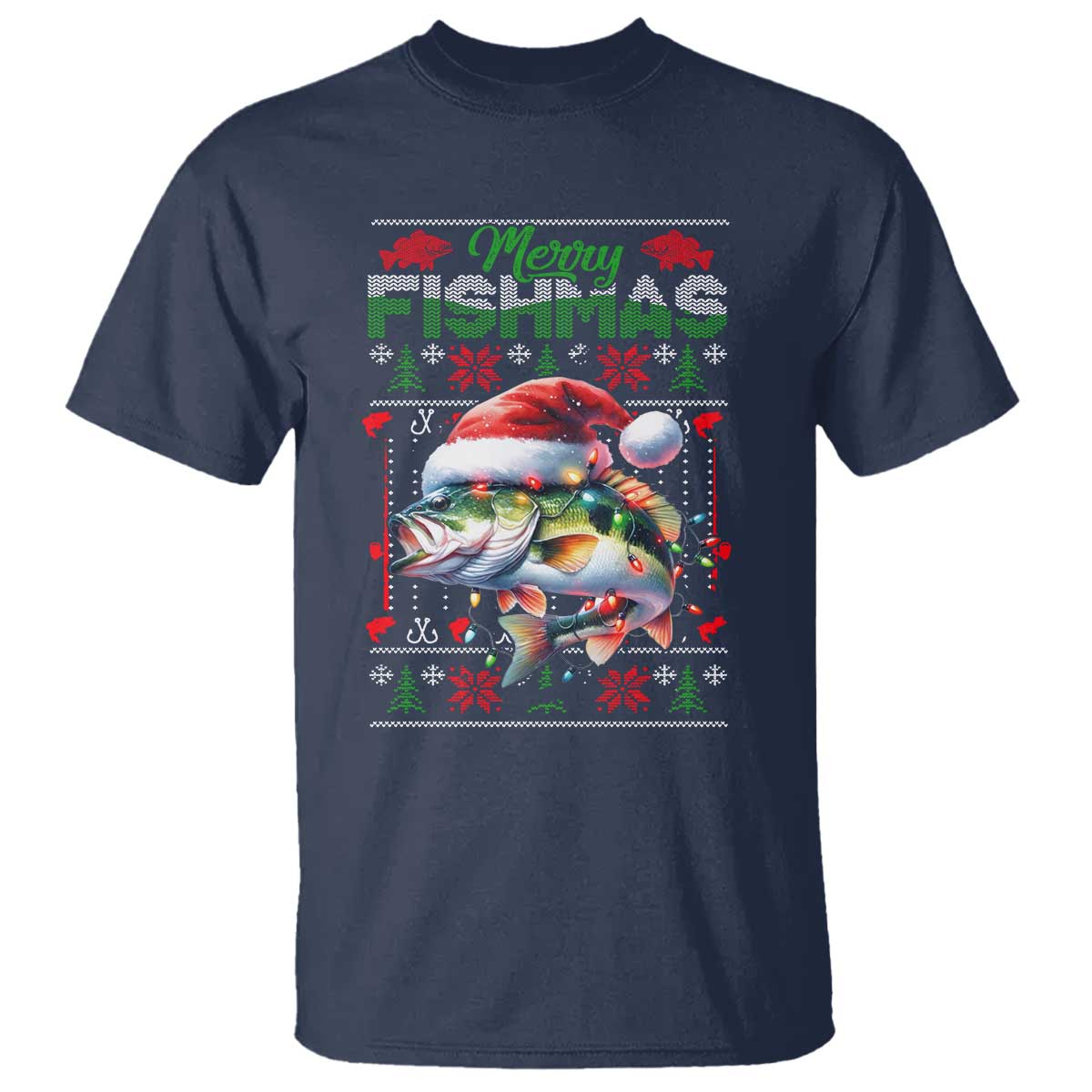 Christmas Fishing T Shirt Merry Fishmas Fisherman Santa Hat Fish - Wonder Print Shop