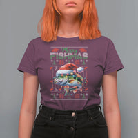 Christmas Fishing T Shirt For Women Merry Fishmas Fisherman Santa Hat Fish - Wonder Print Shop