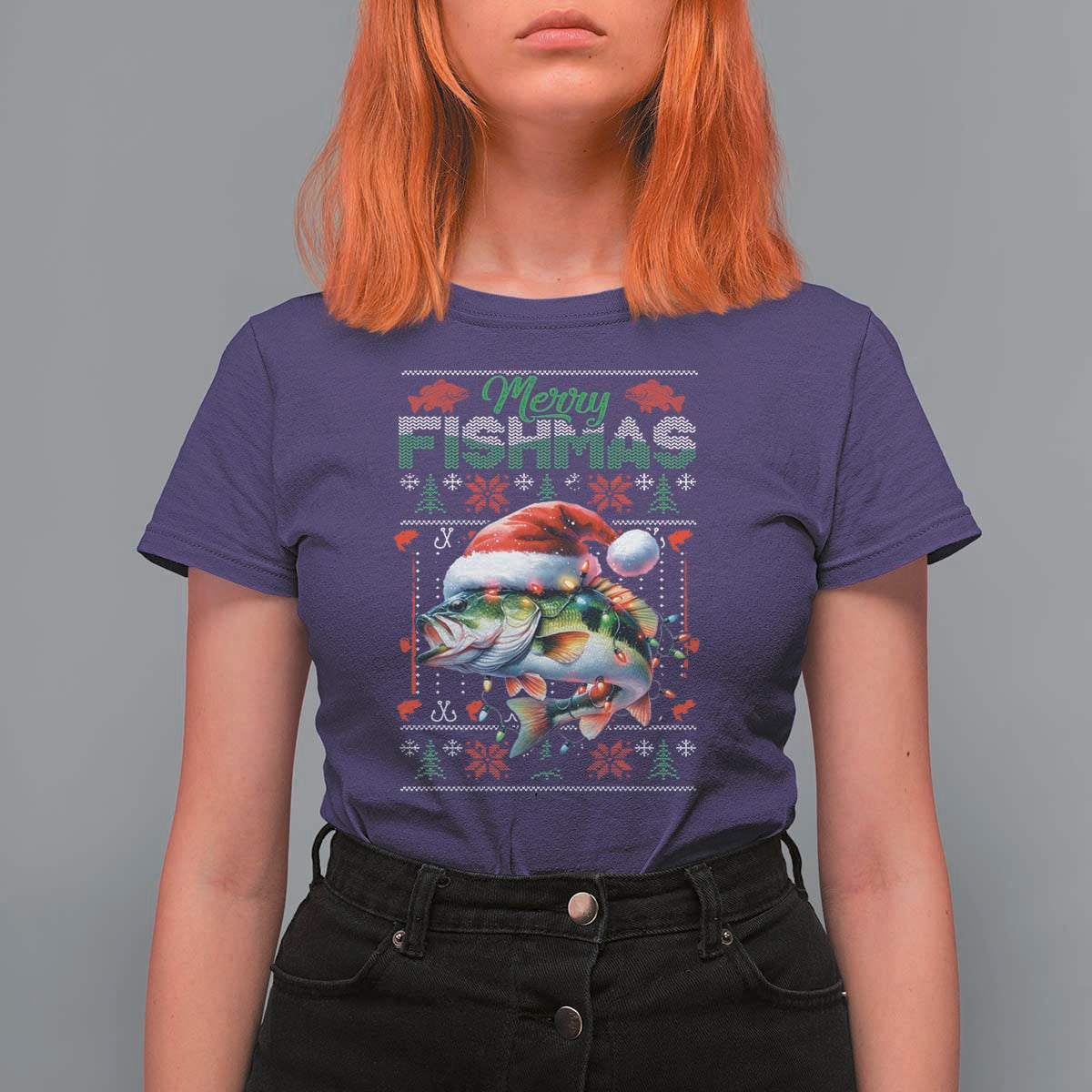 Christmas Fishing T Shirt For Women Merry Fishmas Fisherman Santa Hat Fish - Wonder Print Shop