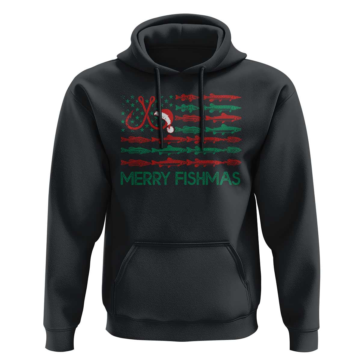 Christmas Fishing Hoodie Merry Fishmas Fisherman American Flag