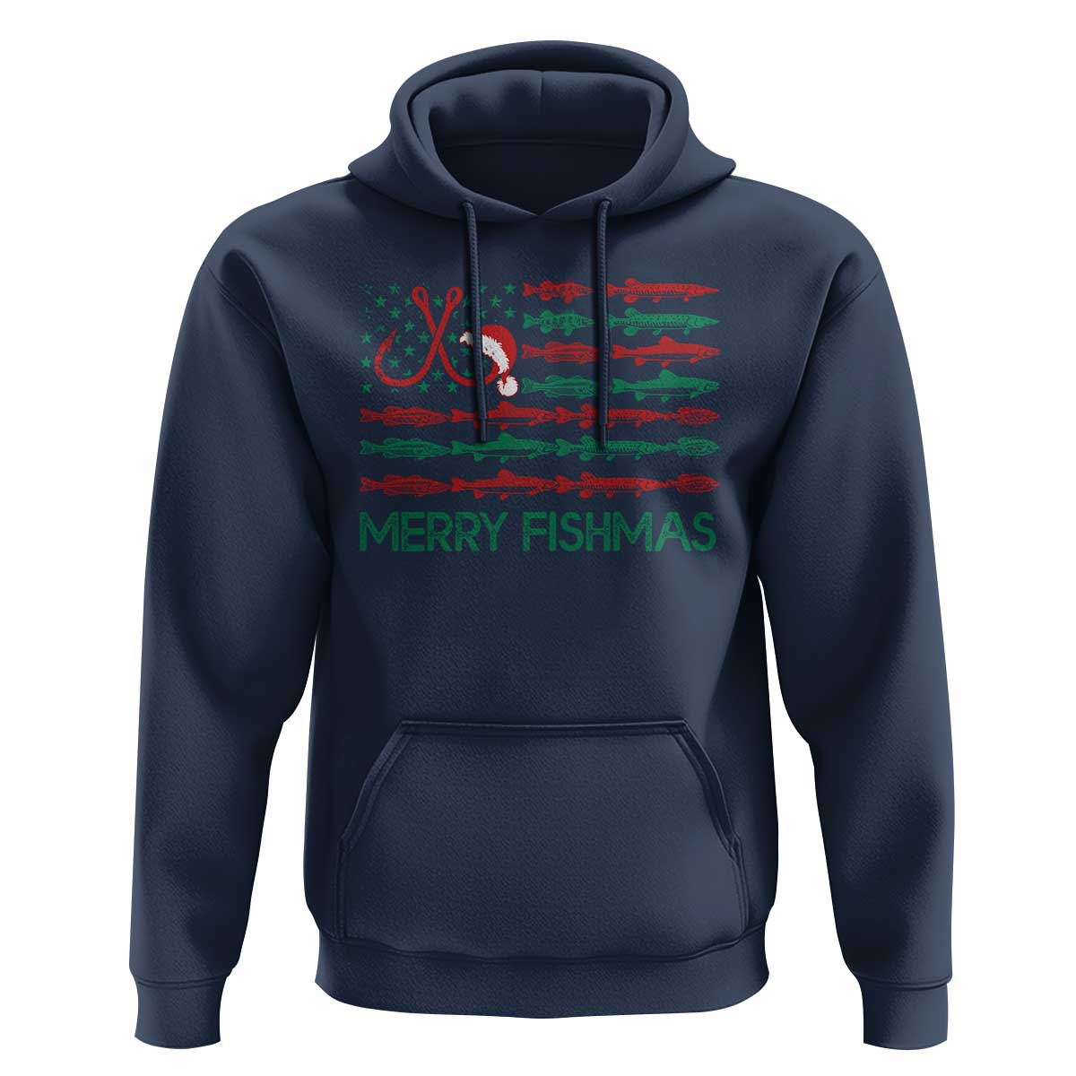 Christmas Fishing Hoodie Merry Fishmas Fisherman American Flag