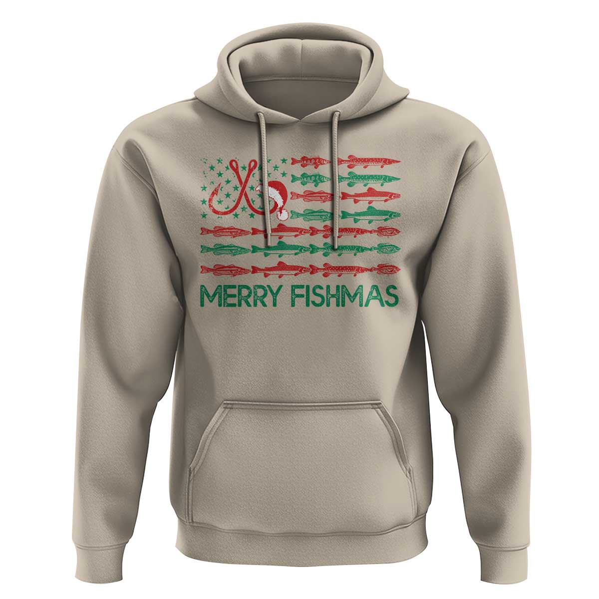 Christmas Fishing Hoodie Merry Fishmas Fisherman American Flag
