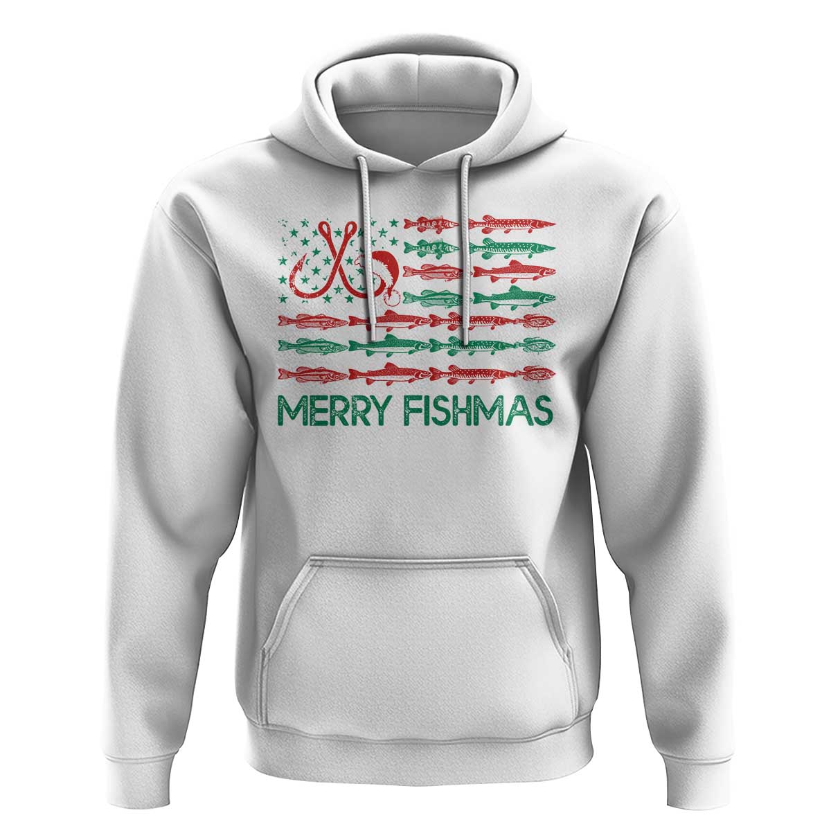 Christmas Fishing Hoodie Merry Fishmas Fisherman American Flag
