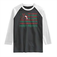Christmas Fishing Raglan Shirt Merry Fishmas Fisherman American Flag