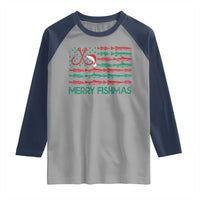 Christmas Fishing Raglan Shirt Merry Fishmas Fisherman American Flag