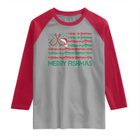 Christmas Fishing Raglan Shirt Merry Fishmas Fisherman American Flag