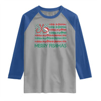 Christmas Fishing Raglan Shirt Merry Fishmas Fisherman American Flag