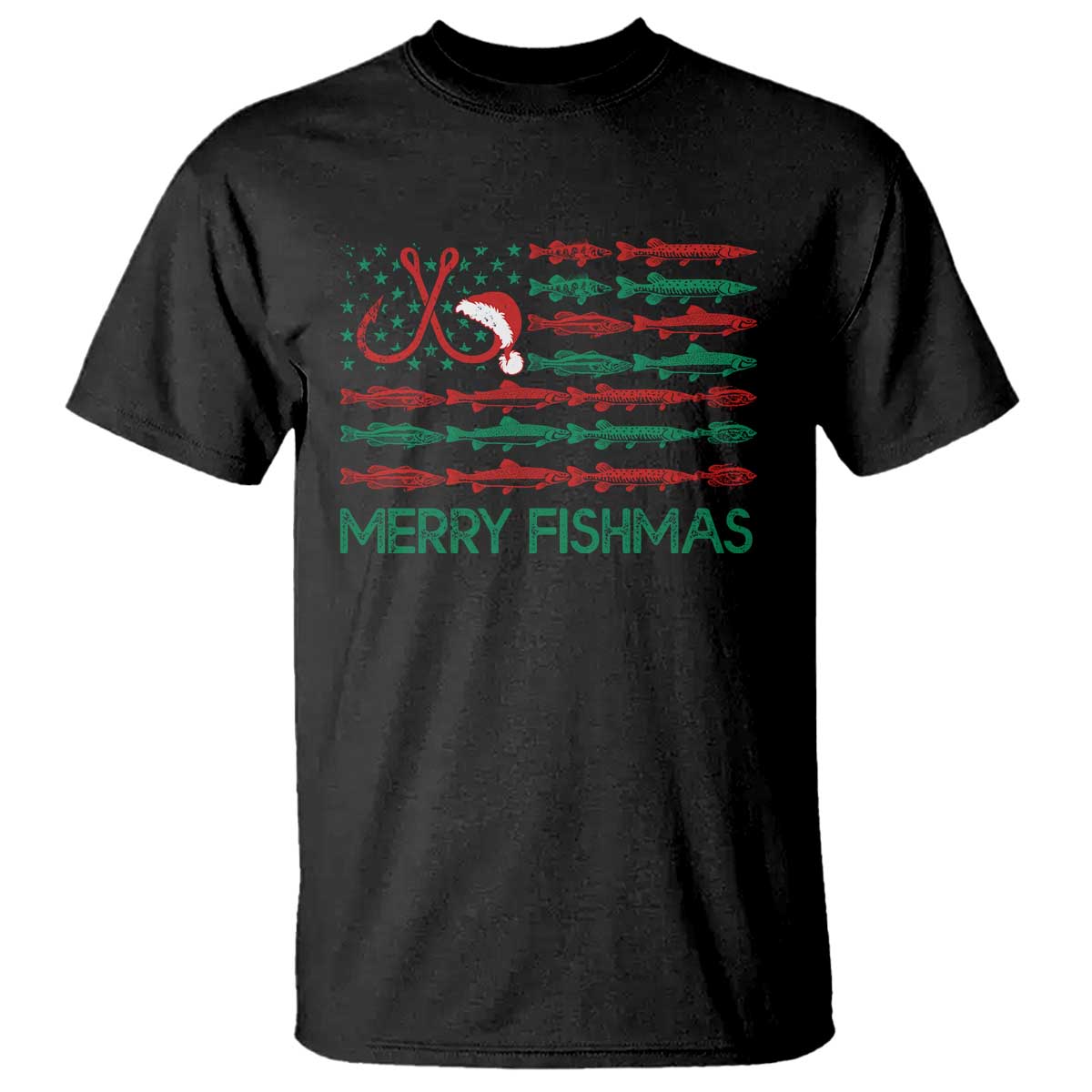 Christmas Fishing T Shirt Merry Fishmas Fisherman American Flag - Wonder Print Shop