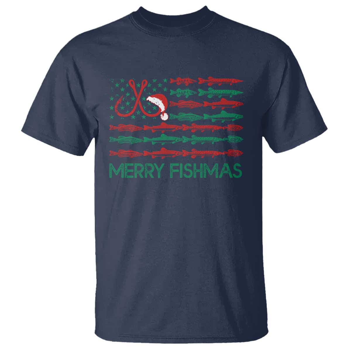 Christmas Fishing T Shirt Merry Fishmas Fisherman American Flag - Wonder Print Shop