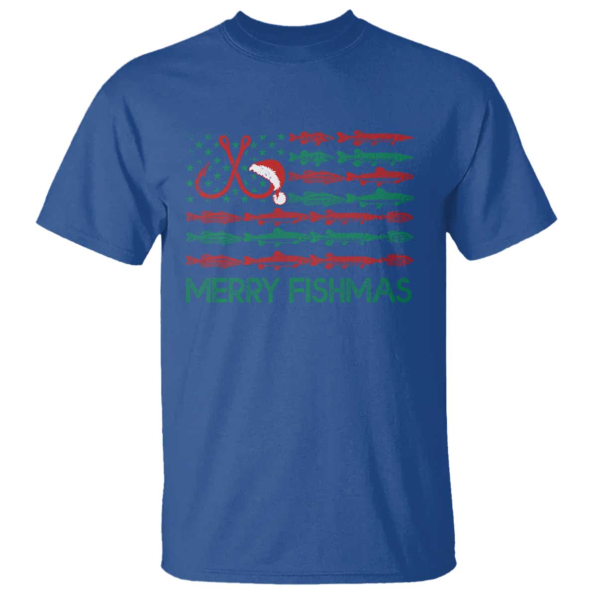 Christmas Fishing T Shirt Merry Fishmas Fisherman American Flag - Wonder Print Shop