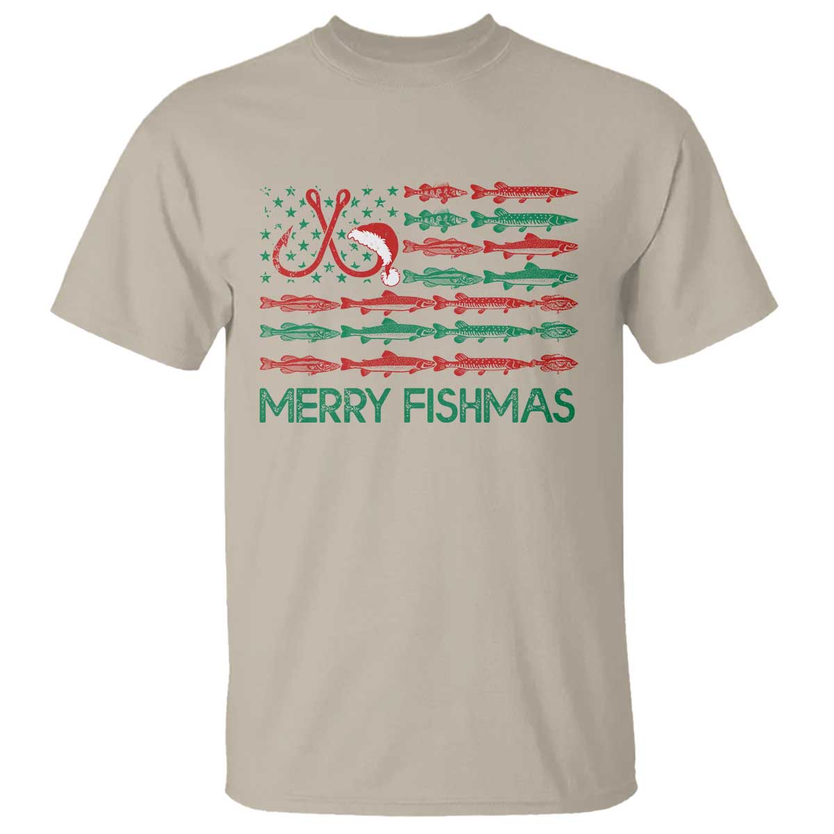 Christmas Fishing T Shirt Merry Fishmas Fisherman American Flag - Wonder Print Shop