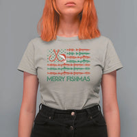 Christmas Fishing T Shirt For Women Merry Fishmas Fisherman American Flag - Wonder Print Shop