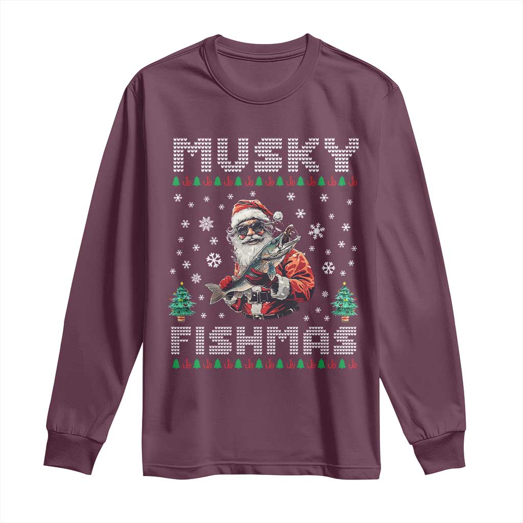 Christmas Muskie Fishing Long Sleeve Shirt Musky Fishmas Fisherman