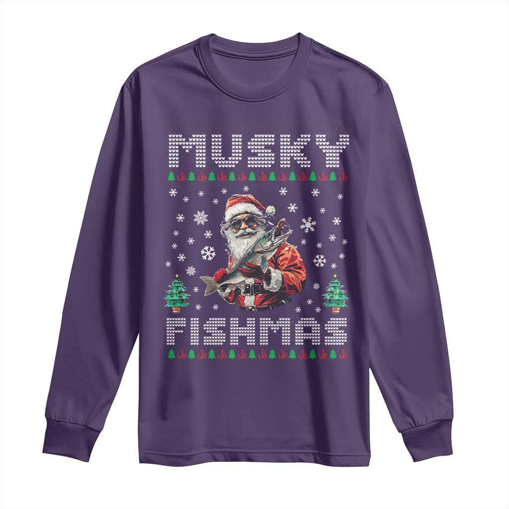 Christmas Muskie Fishing Long Sleeve Shirt Musky Fishmas Fisherman