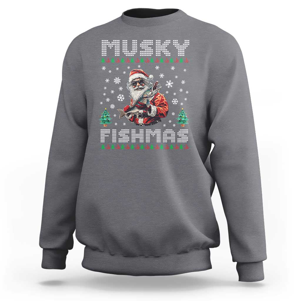Christmas Muskie Fishing Sweatshirt Musky Fishmas Fisherman - Wonder Print Shop
