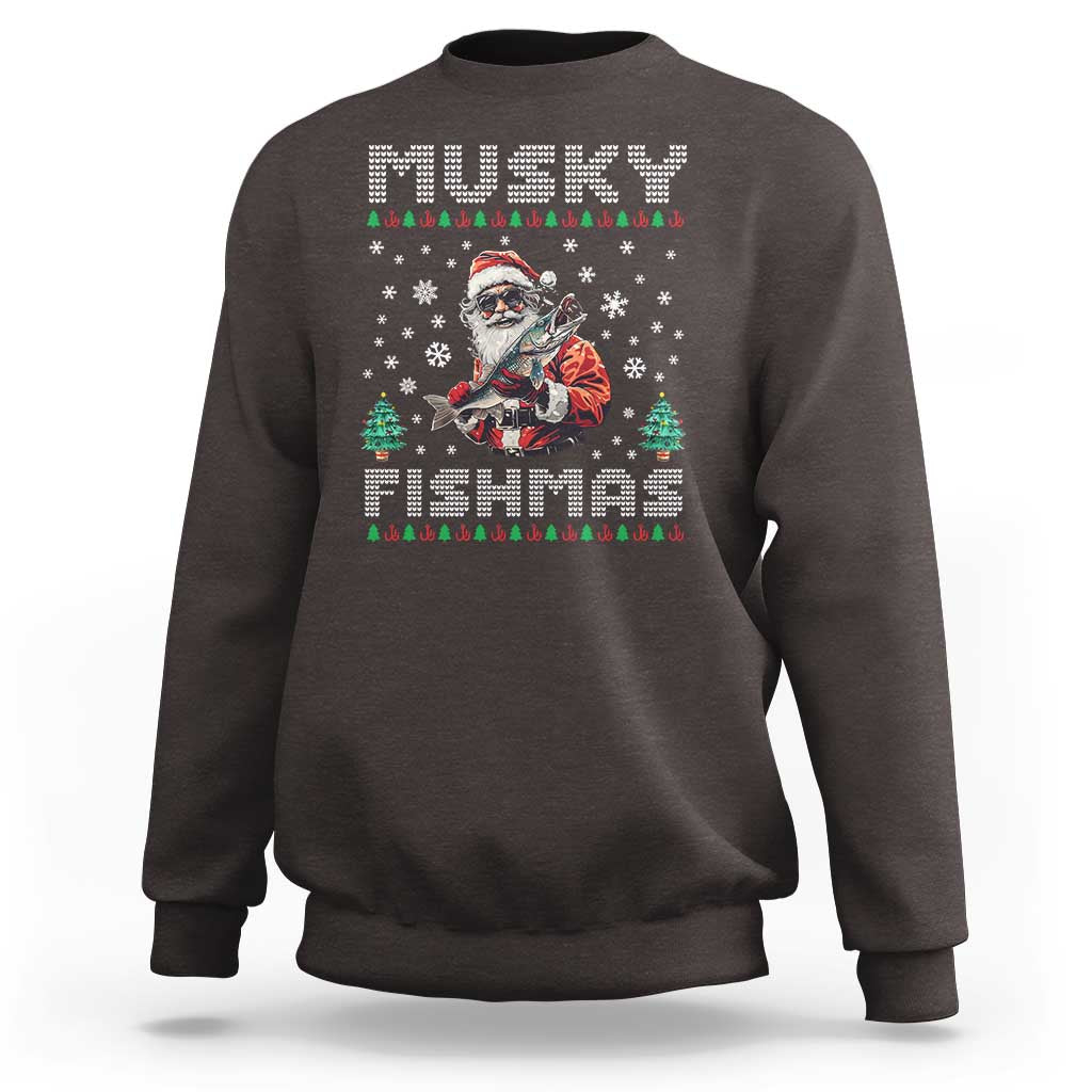 Christmas Muskie Fishing Sweatshirt Musky Fishmas Fisherman - Wonder Print Shop