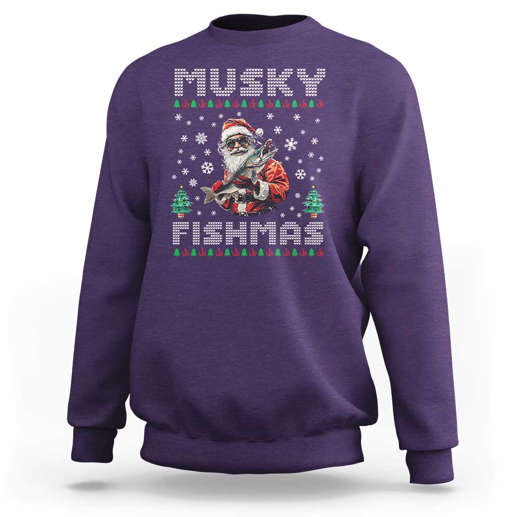 Christmas Muskie Fishing Sweatshirt Musky Fishmas Fisherman - Wonder Print Shop