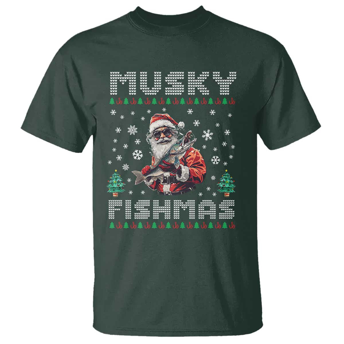Christmas Muskie Fishing T Shirt Musky Fishmas Fisherman - Wonder Print Shop