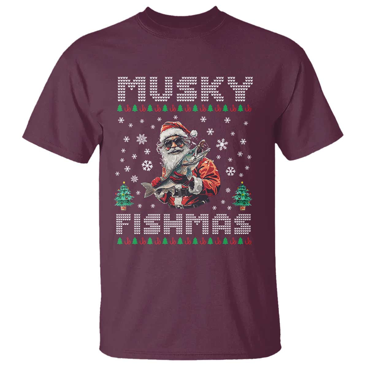 Christmas Muskie Fishing T Shirt Musky Fishmas Fisherman - Wonder Print Shop