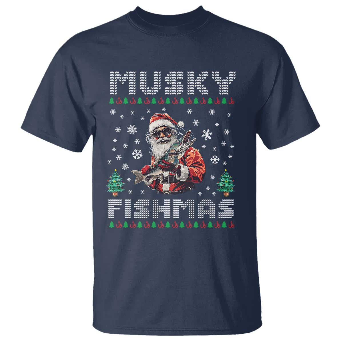 Christmas Muskie Fishing T Shirt Musky Fishmas Fisherman - Wonder Print Shop