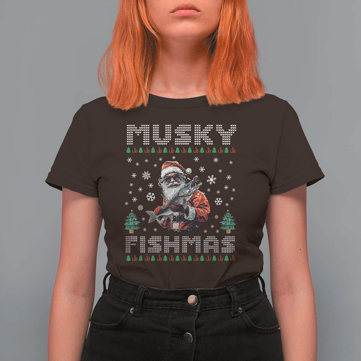 Christmas Muskie Fishing T Shirt For Women Musky Fishmas Fisherman - Wonder Print Shop