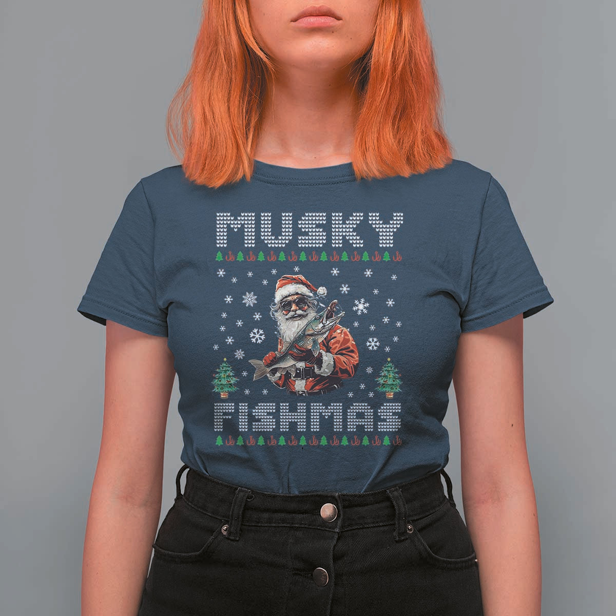 Christmas Muskie Fishing T Shirt For Women Musky Fishmas Fisherman - Wonder Print Shop