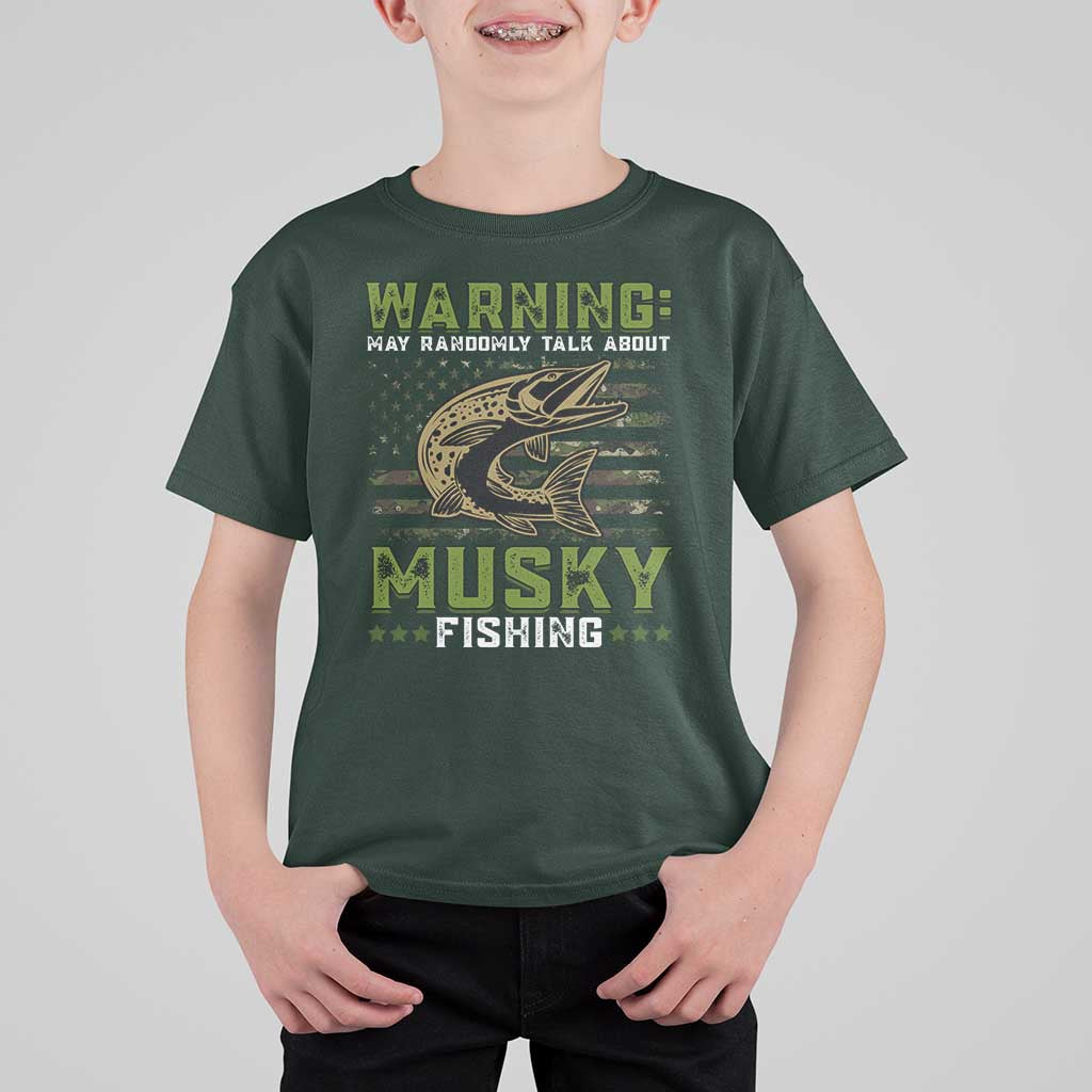Warning May Randomly Talk About Musky Fishing T Shirt For Kid - Wonder Print Shop