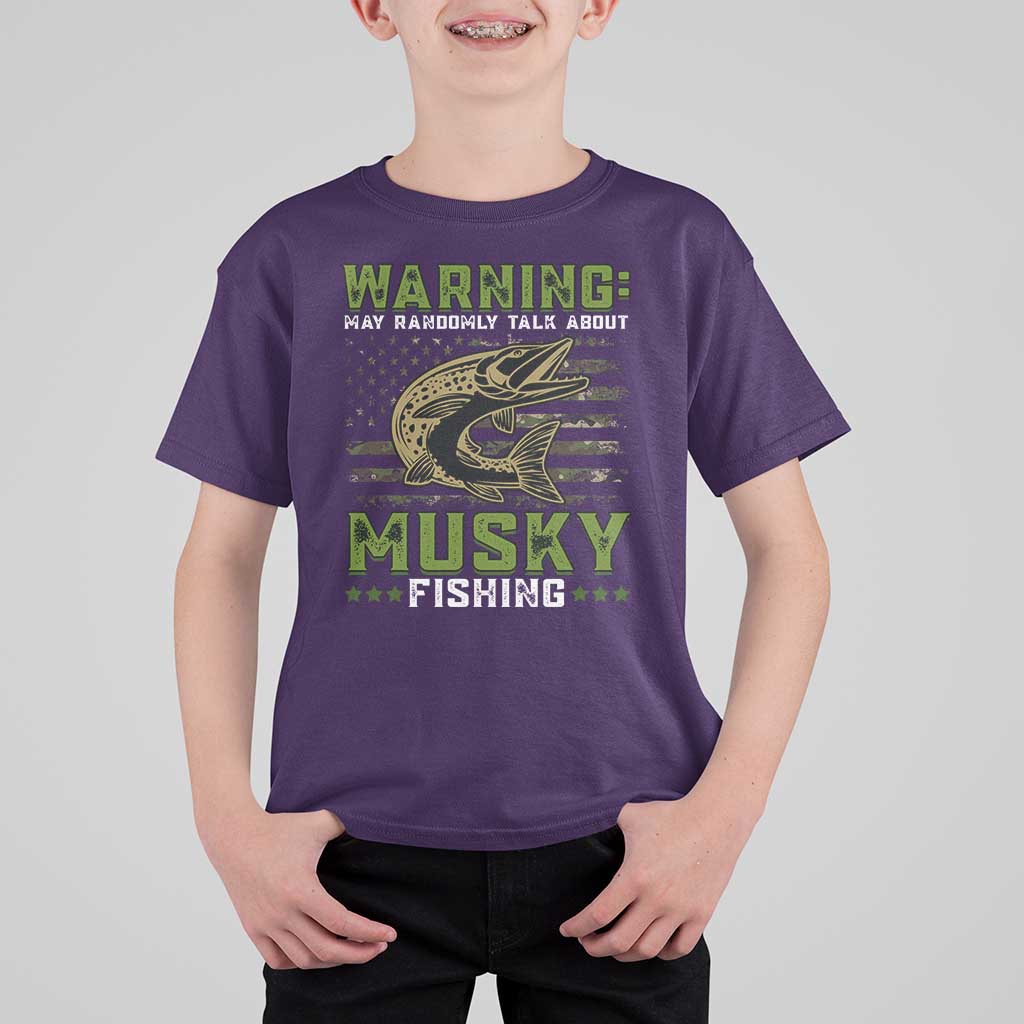 Warning May Randomly Talk About Musky Fishing T Shirt For Kid - Wonder Print Shop
