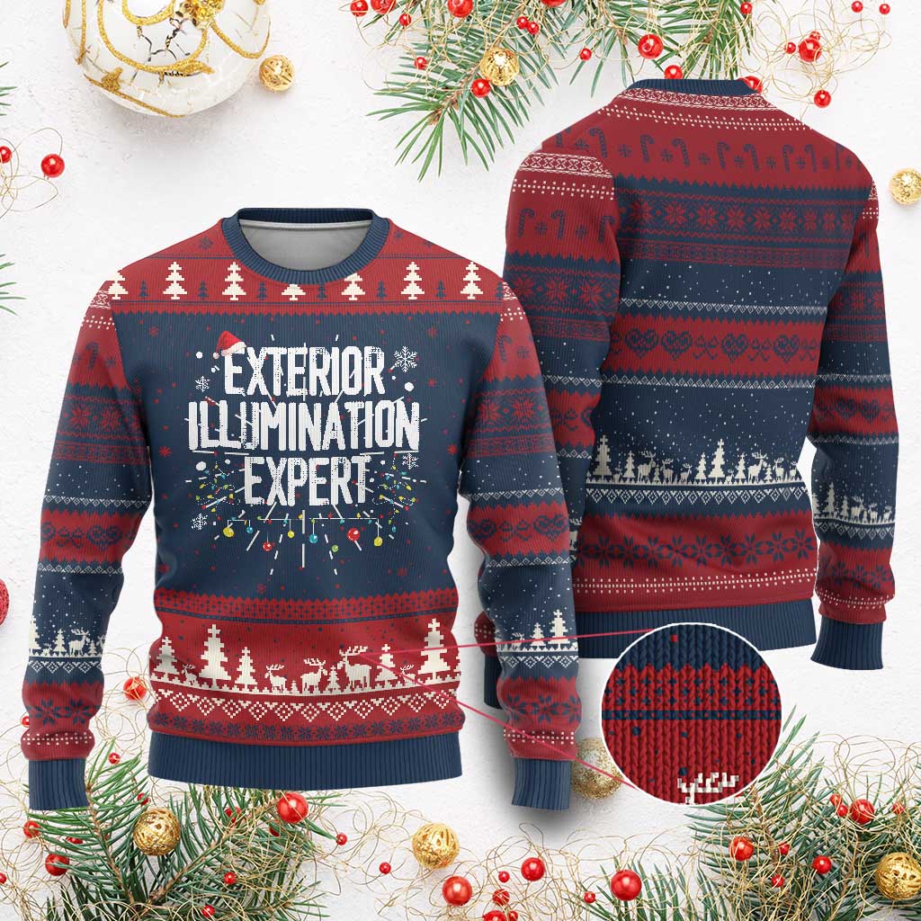 Funny Xmas Ugly Christmas Sweater Exterior Illumination Expert Christmas Lights - Wonder Print Shop