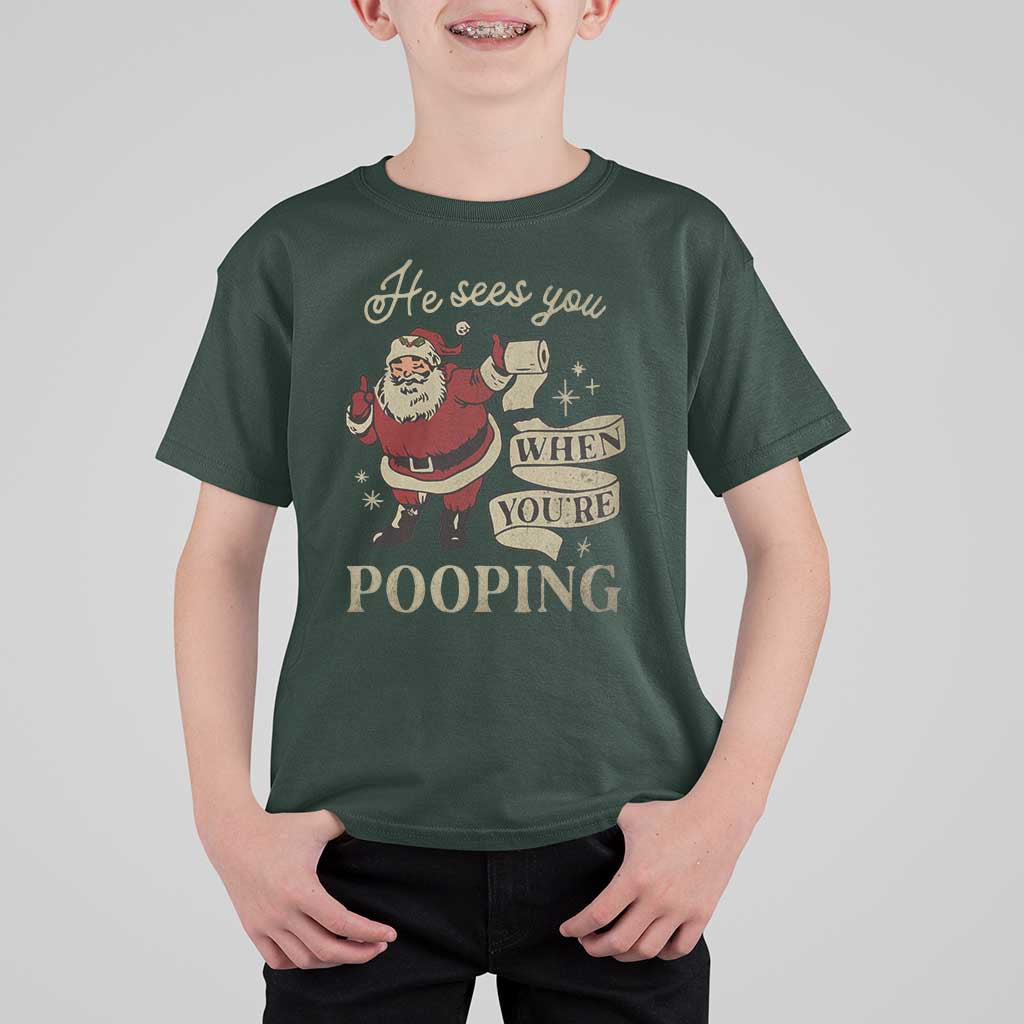 Funny Christmas T Shirt For Kid He Sees You When You Are Pooping - Wonder Print Shop