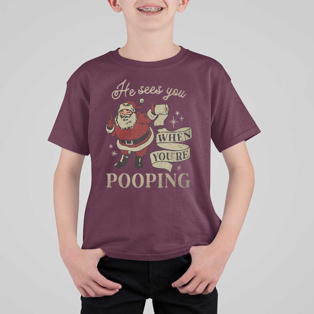 Funny Christmas T Shirt For Kid He Sees You When You Are Pooping - Wonder Print Shop
