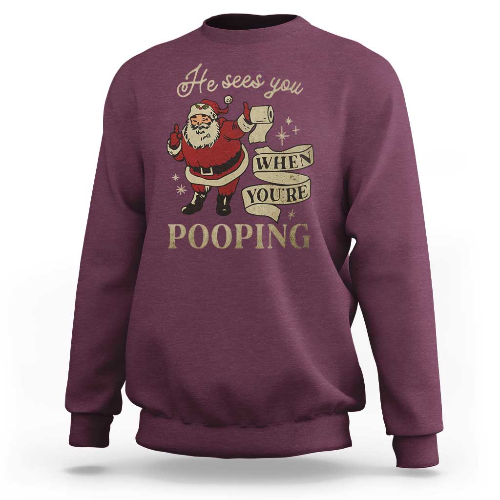Funny Christmas Sweatshirt He Sees You When You Are Pooping - Wonder Print Shop
