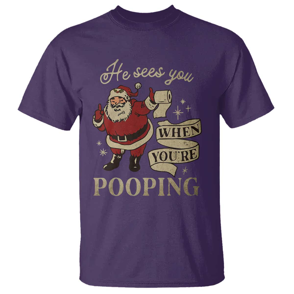 Funny Christmas T Shirt He Sees You When You Are Pooping - Wonder Print Shop