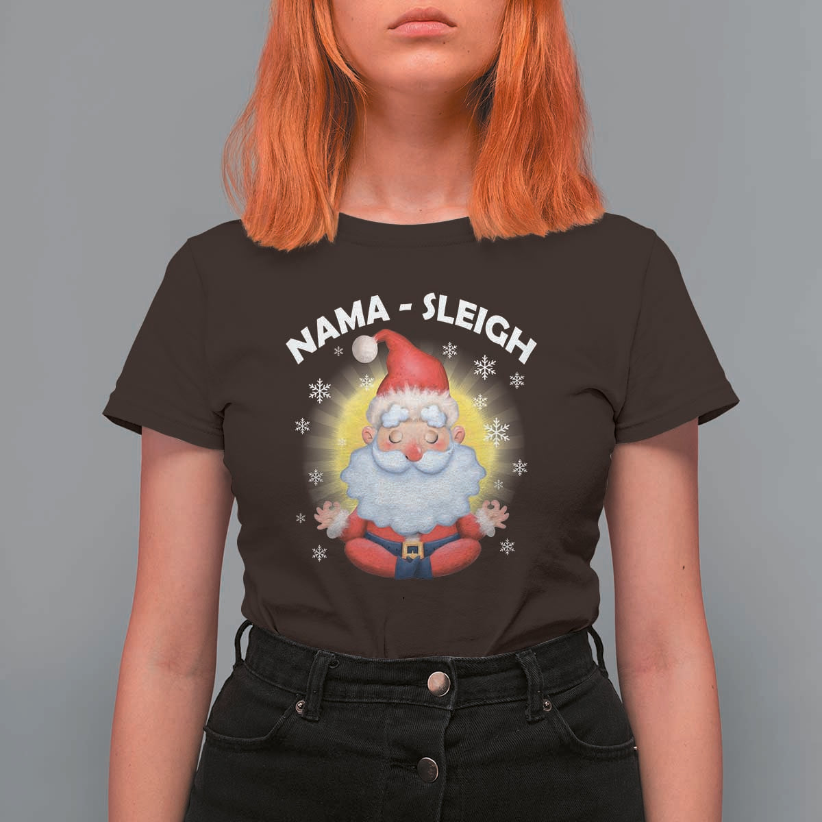 Christmas Yoga T Shirt For Women Nama Sleigh Cute Santa - Wonder Print Shop