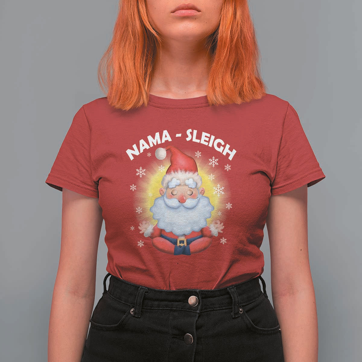 Christmas Yoga T Shirt For Women Nama Sleigh Cute Santa - Wonder Print Shop
