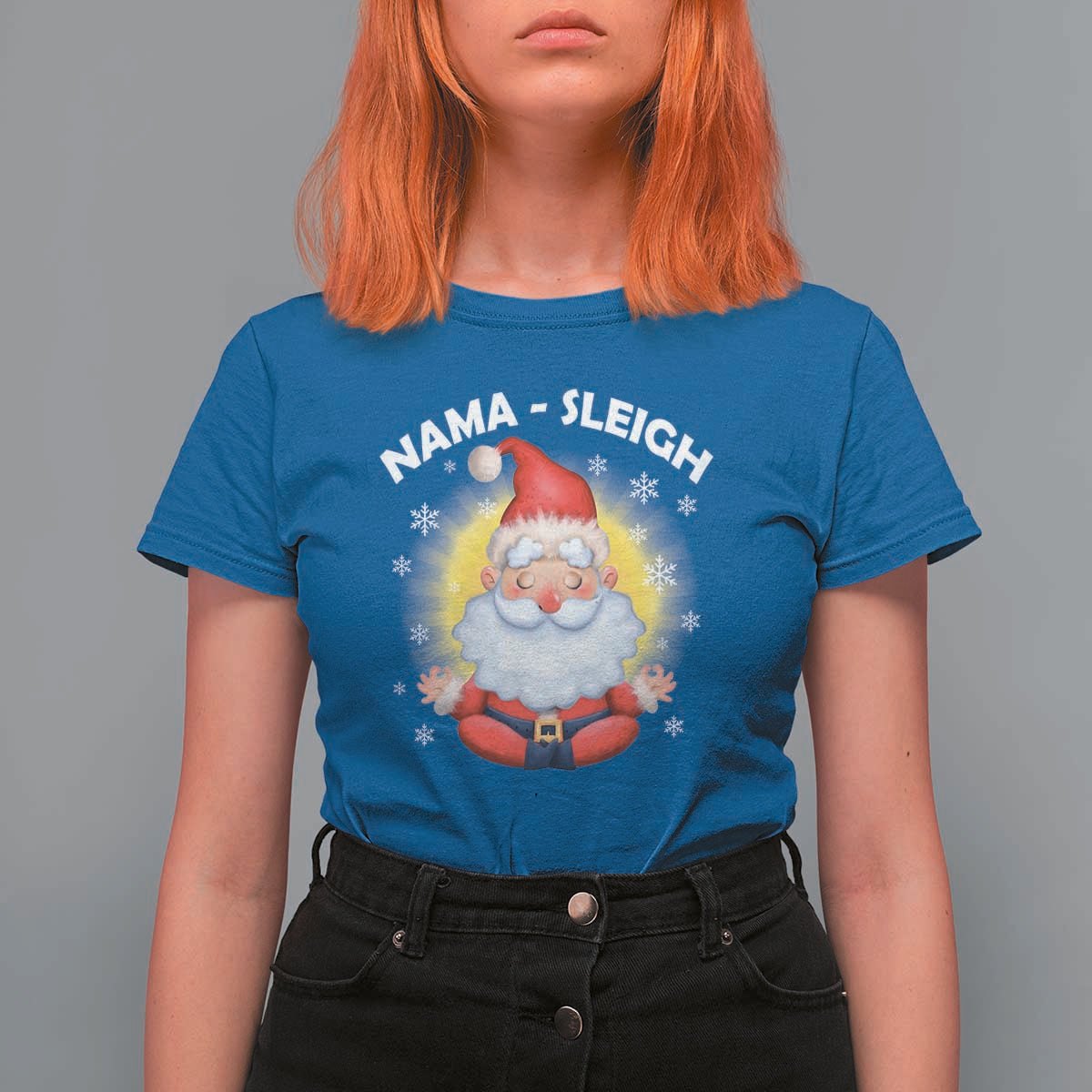 Christmas Yoga T Shirt For Women Nama Sleigh Cute Santa - Wonder Print Shop