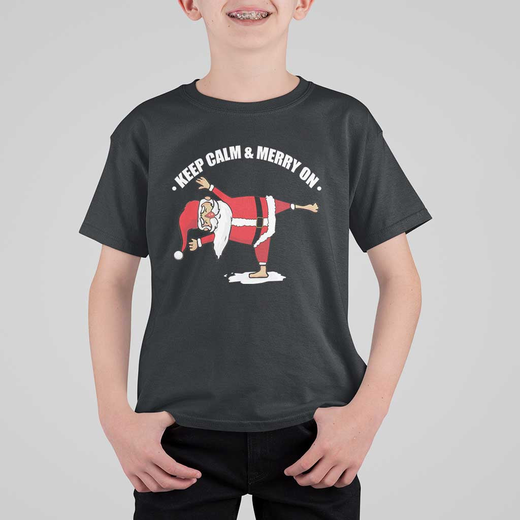 Funny Christmas Yoga T Shirt For Kid Keep Calm And Merry On - Wonder Print Shop