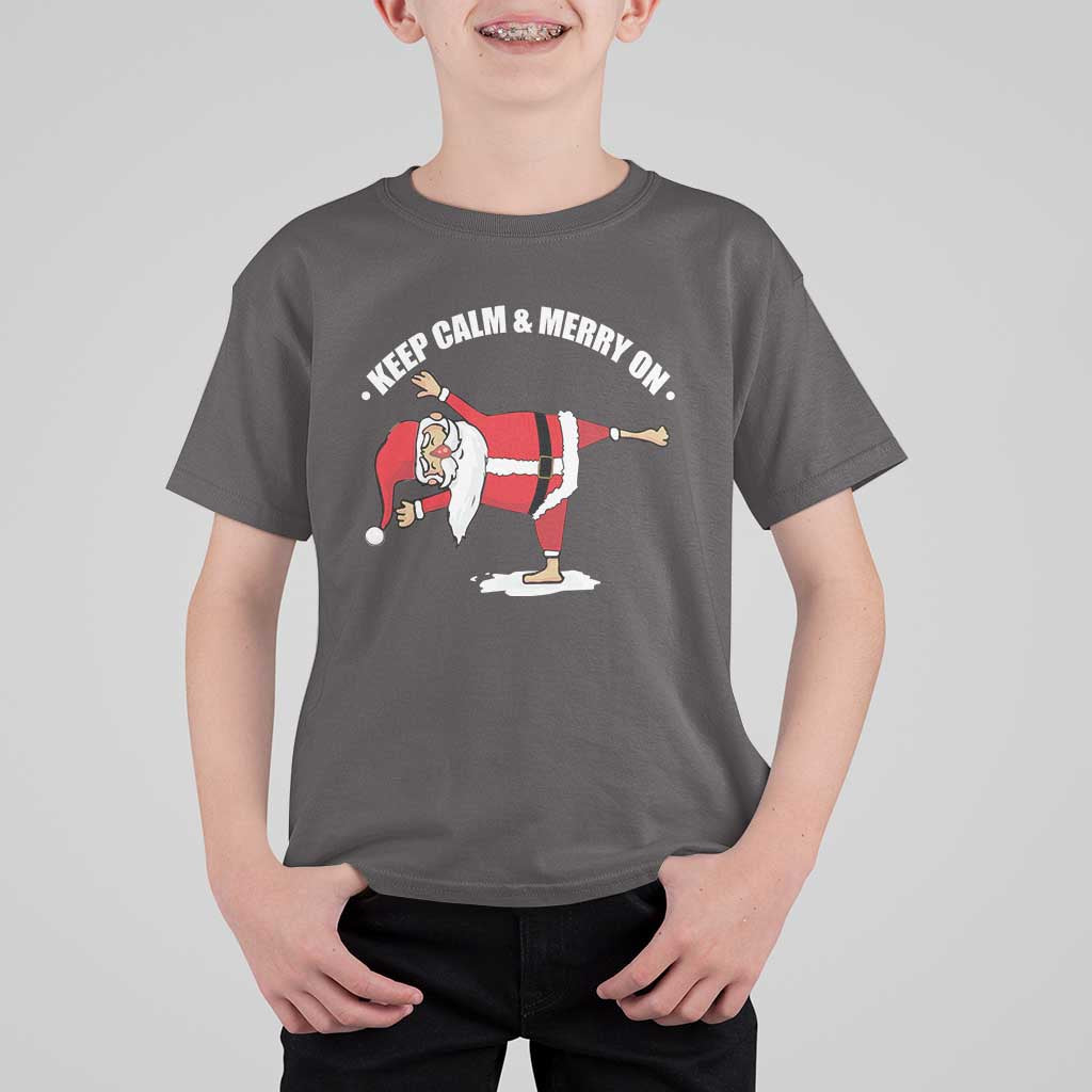 Funny Christmas Yoga T Shirt For Kid Keep Calm And Merry On - Wonder Print Shop