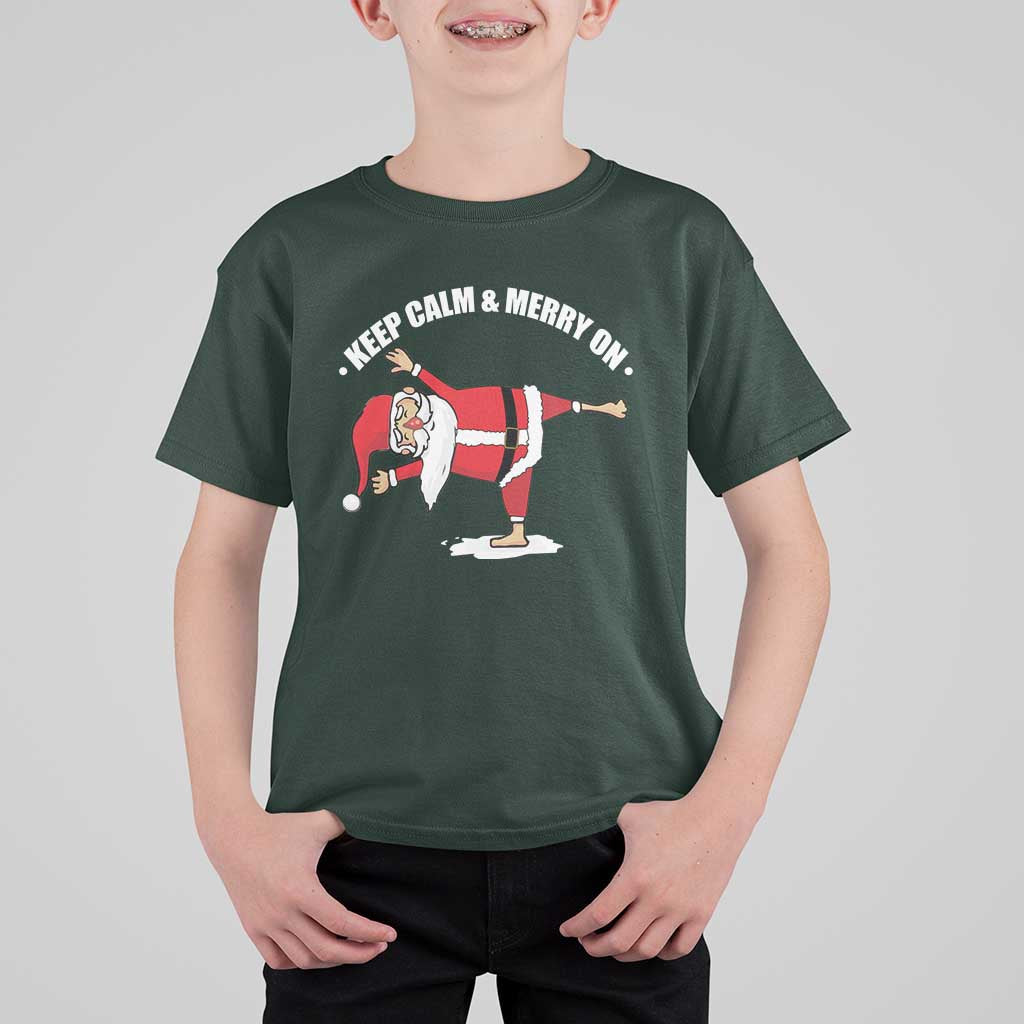 Funny Christmas Yoga T Shirt For Kid Keep Calm And Merry On - Wonder Print Shop