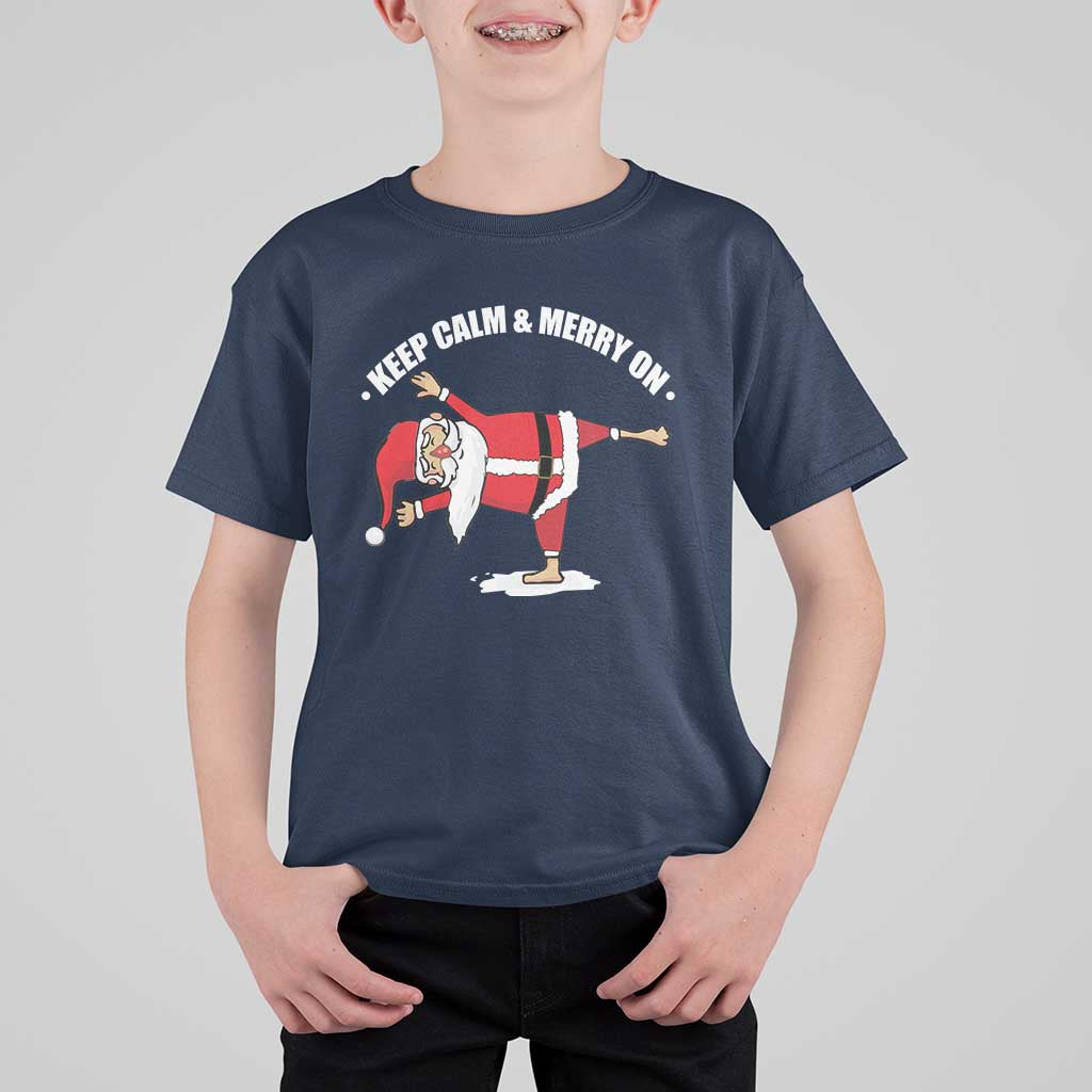 Funny Christmas Yoga T Shirt For Kid Keep Calm And Merry On - Wonder Print Shop