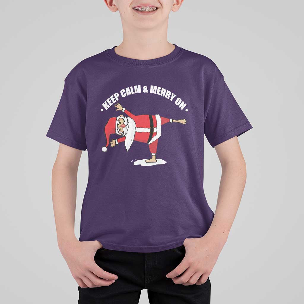 Funny Christmas Yoga T Shirt For Kid Keep Calm And Merry On - Wonder Print Shop