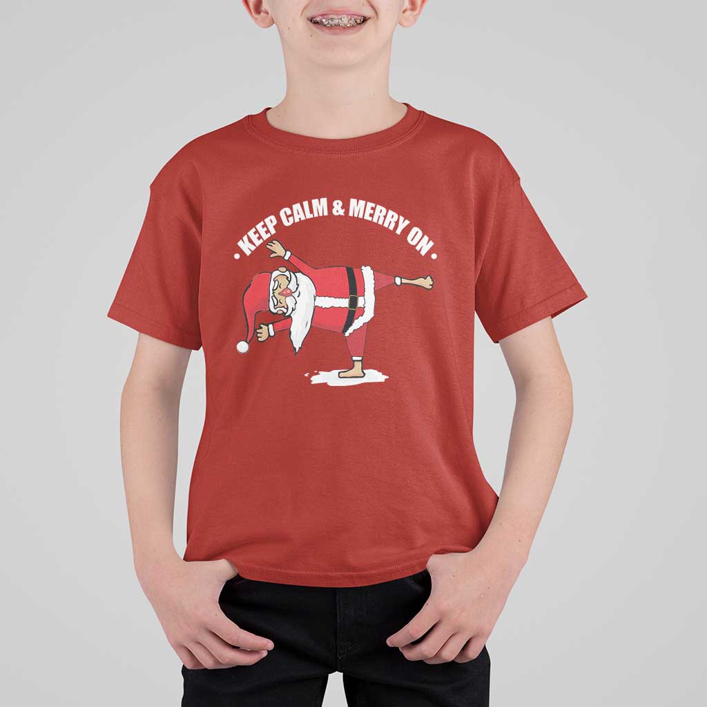 Funny Christmas Yoga T Shirt For Kid Keep Calm And Merry On - Wonder Print Shop