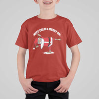 Funny Christmas Yoga T Shirt For Kid Keep Calm And Merry On - Wonder Print Shop