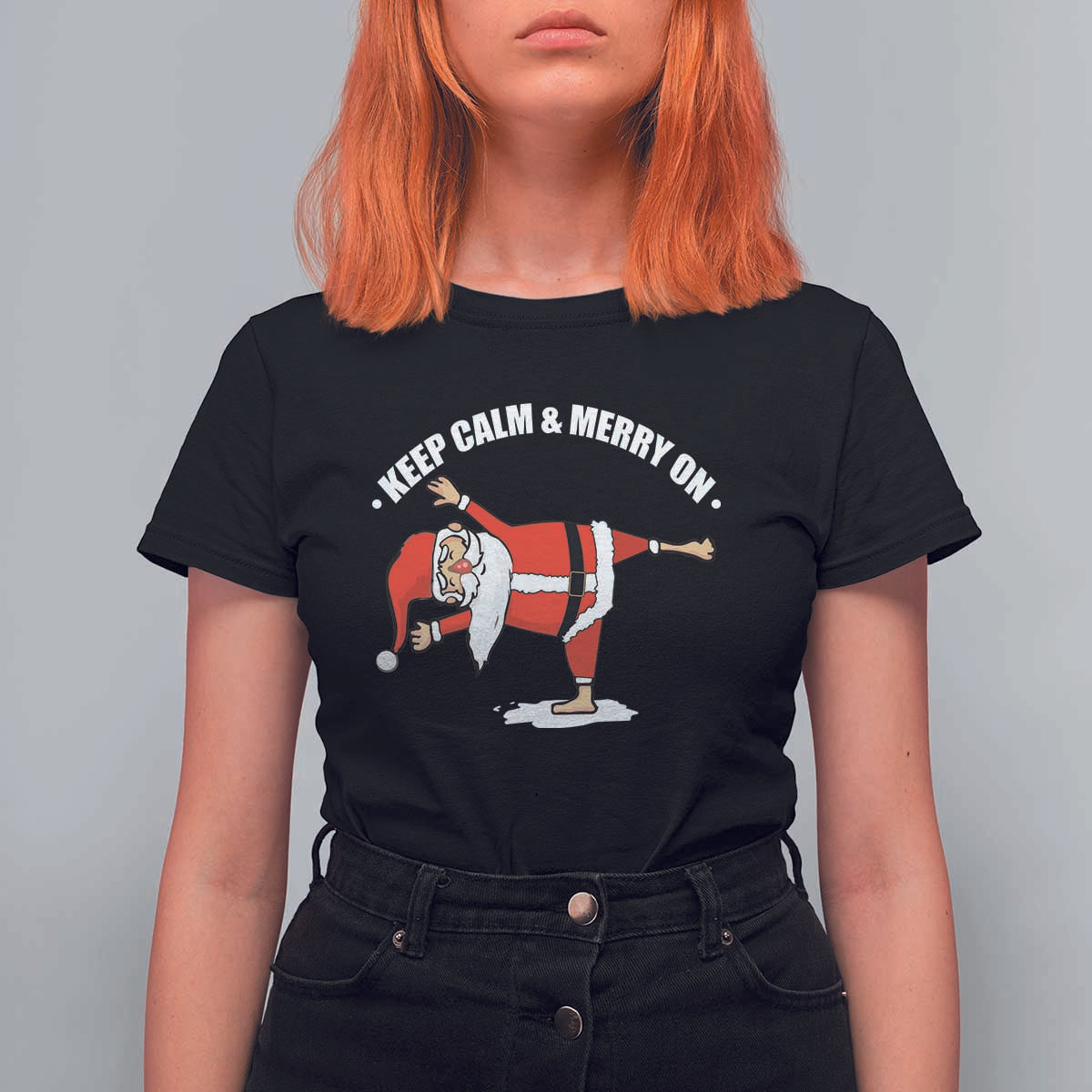 Funny Christmas Yoga T Shirt For Women Keep Calm And Merry On - Wonder Print Shop
