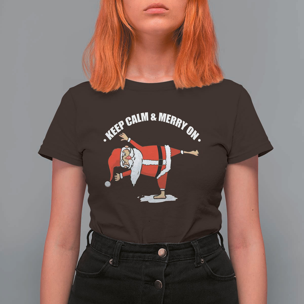 Funny Christmas Yoga T Shirt For Women Keep Calm And Merry On - Wonder Print Shop