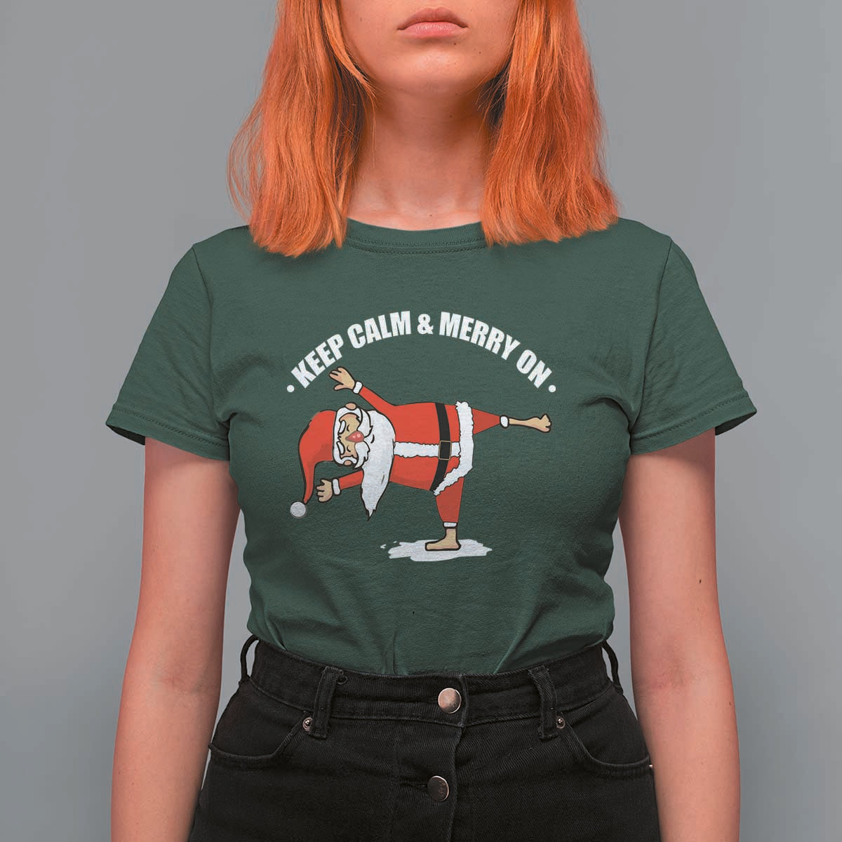 Funny Christmas Yoga T Shirt For Women Keep Calm And Merry On - Wonder Print Shop